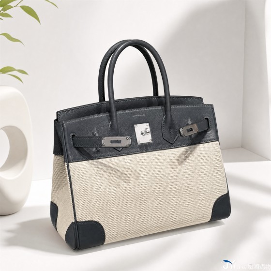 Hand-stitched Vintaga platinum bag 30 Original swift leather patchwork canvas Kelly bag